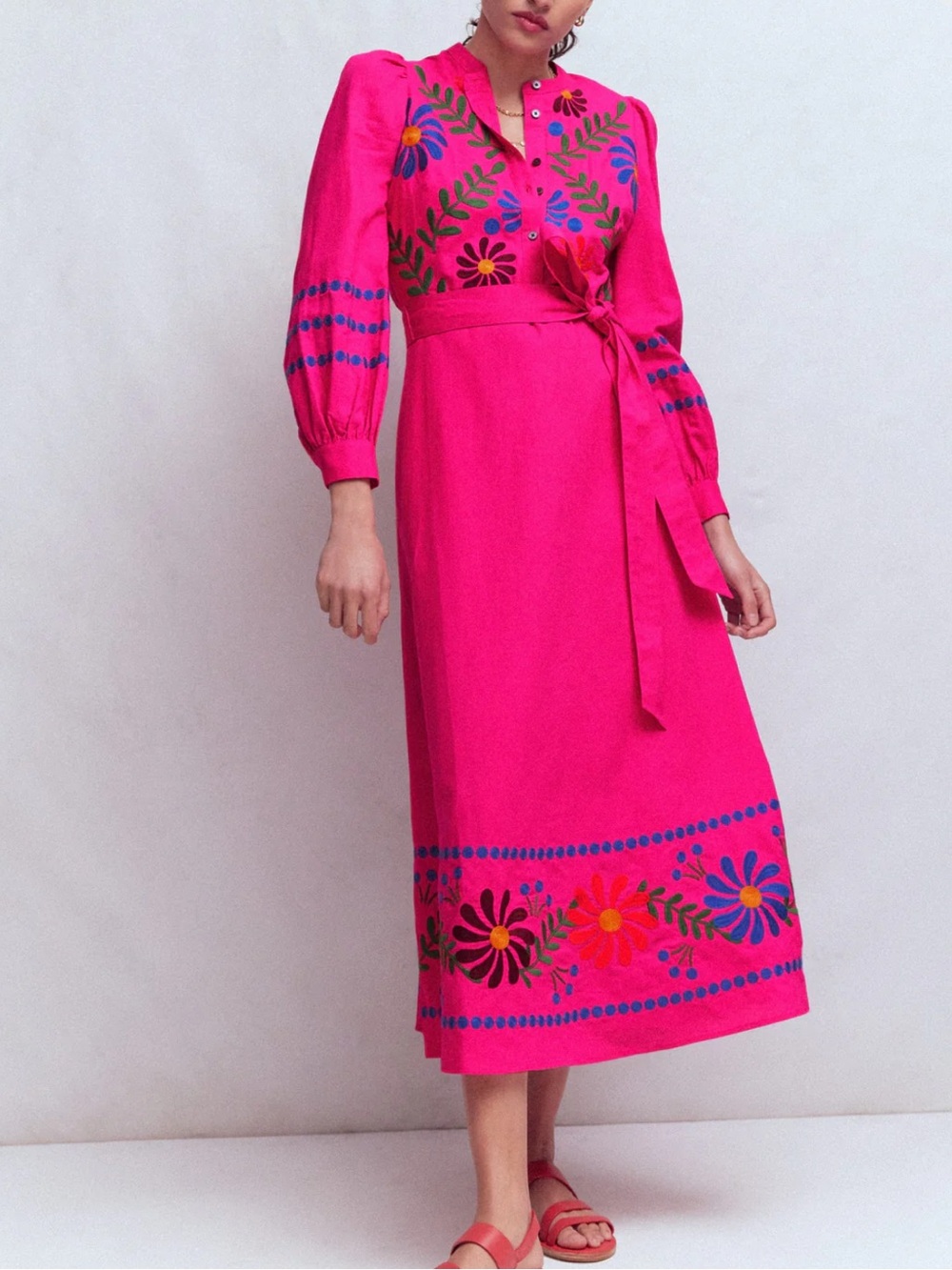 Boden Fuchsia Pink Embroidered Midi Dress - Picture 3 of 11